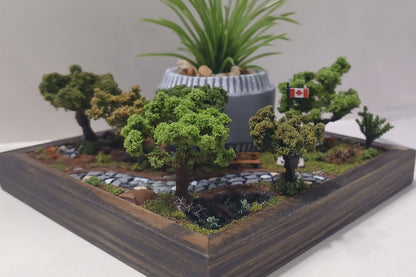 Miniature cobblestone path through scenic forest with bench and flowers   Pot holder, model display, candle holder, diorama