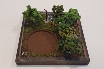 Miniature cobblestone path through scenic forest with bench and flowers   Pot holder, model display, candle holder, diorama