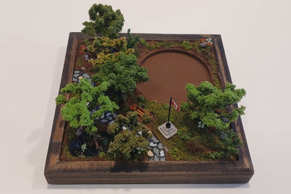 Miniature cobblestone path through scenic forest with bench and flowers   Pot holder, model display, candle holder, diorama